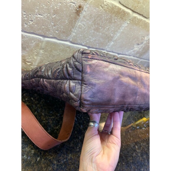 HTF Sundance Mo & Co Villa Cimbrone Quilted Floral Brown Leather Shoulder Bag - Picture 6 of 11